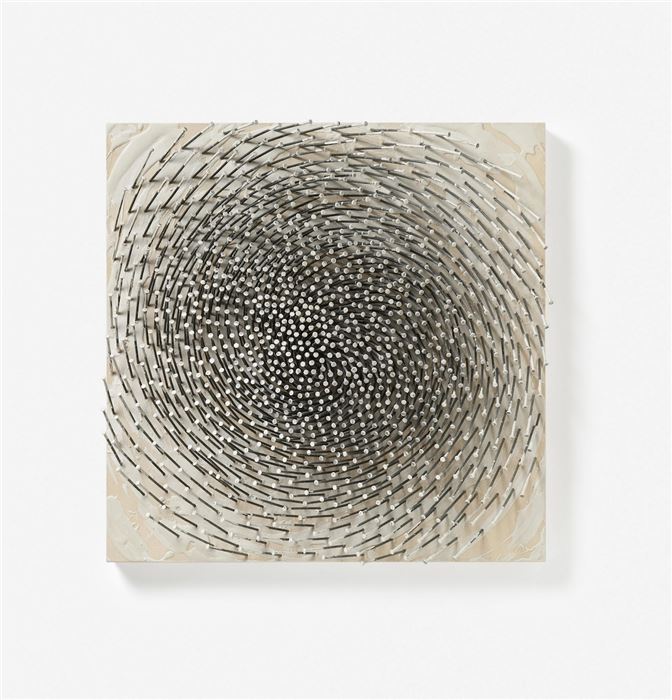 Günther Uecker, Spirale, 2017, hammered-in nail and color on canvas. Photo: Van Ham Fine Art Auctions