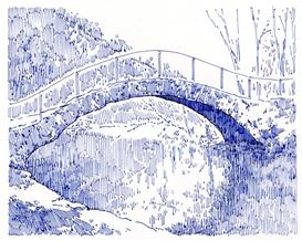 Serenity in Nature Captured Through Hatched Fountain Pen Drawings in Blue Ink